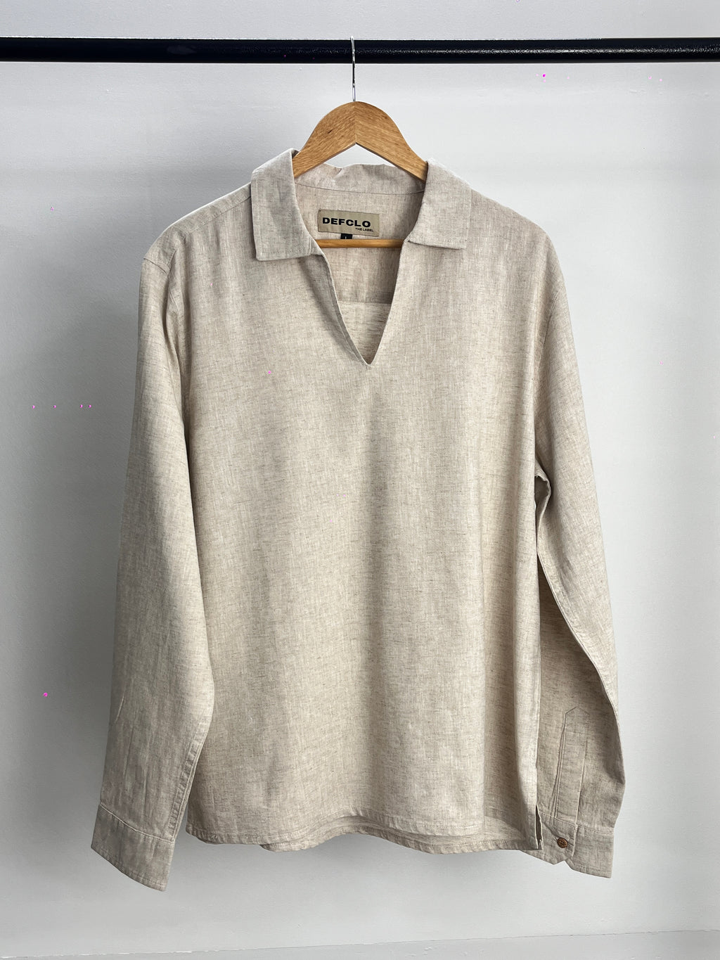 The Amalfi Shirt - Linen Effect V-Placket For Men  - Sand