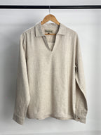 The Amalfi Shirt - Linen Effect V-Placket For Men  - Sand