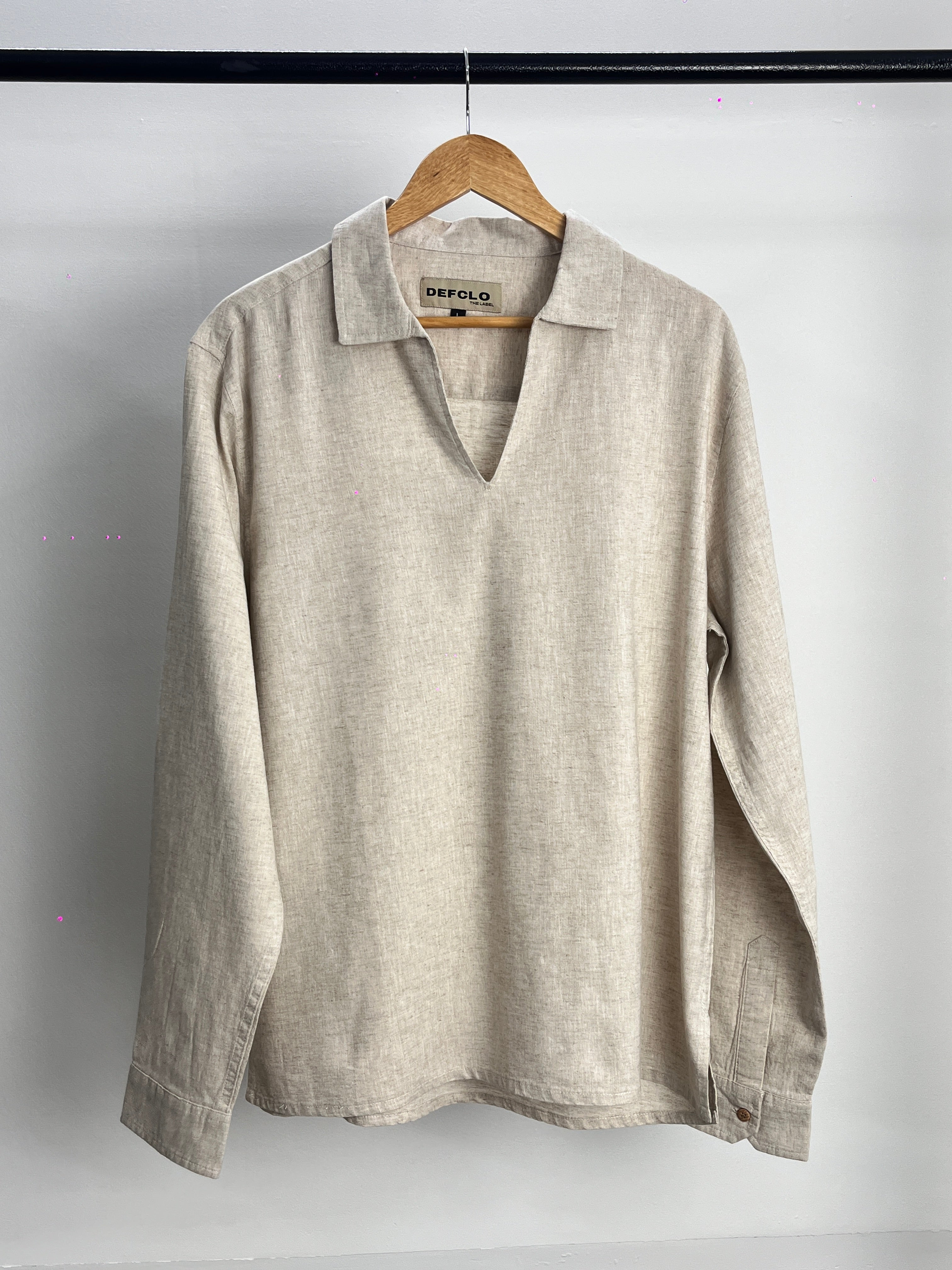 The Amalfi Shirt - Linen Effect V-Placket For Men  - Sand