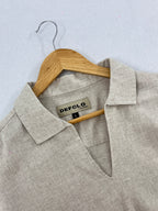 The Amalfi Shirt - Linen Effect V-Placket For Men  - Sand