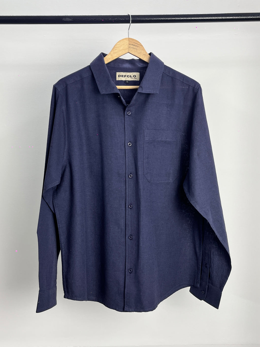 The European Collar - Linen - Long Sleeve Shirt For Men- Blue