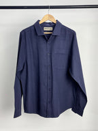 The European Collar - Linen - Long Sleeve Shirt For Men- Blue