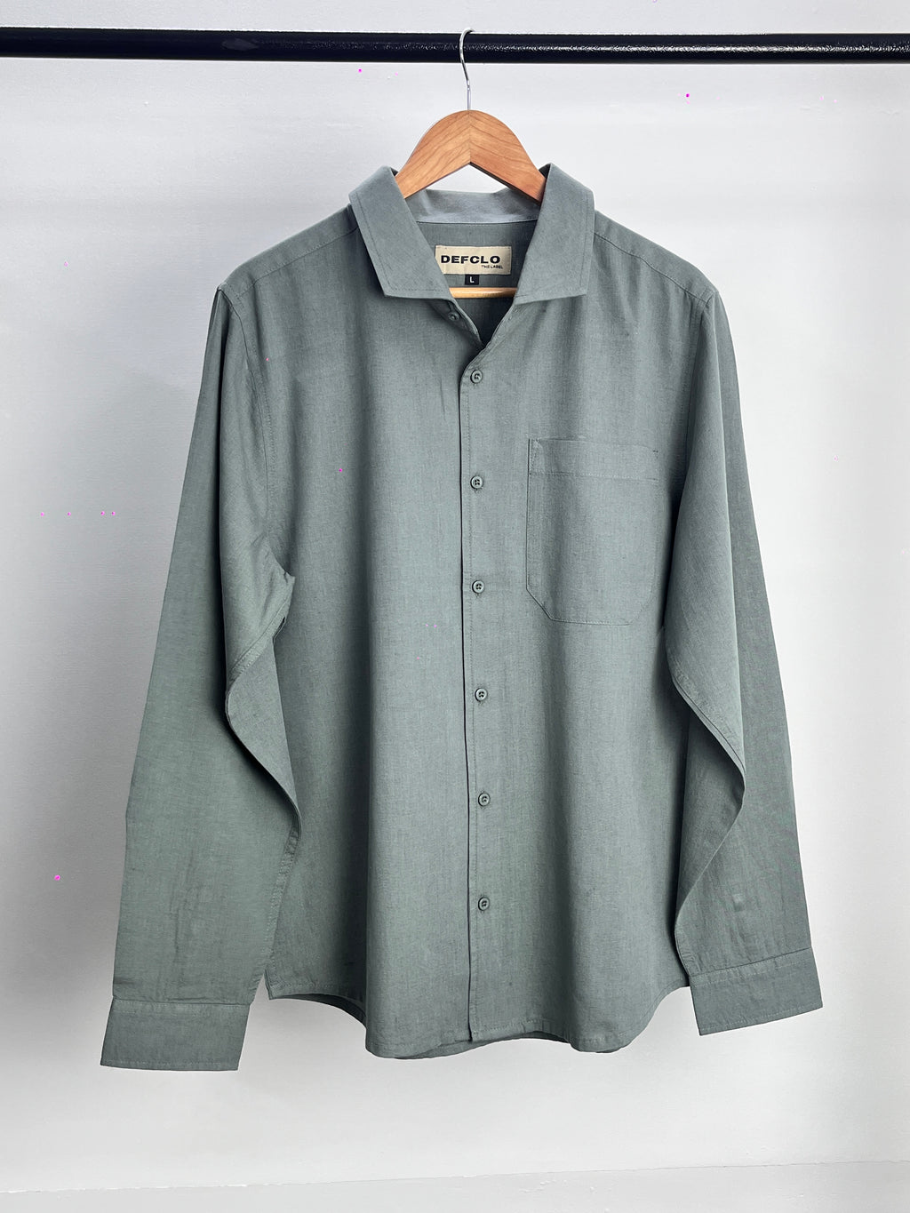 The European Collar - Linen Effect - Long Sleeve Shirt - Light Olive - Unisex