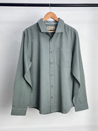 The European Collar - Linen Effect - Long Sleeve Shirt - Light Olive - Unisex