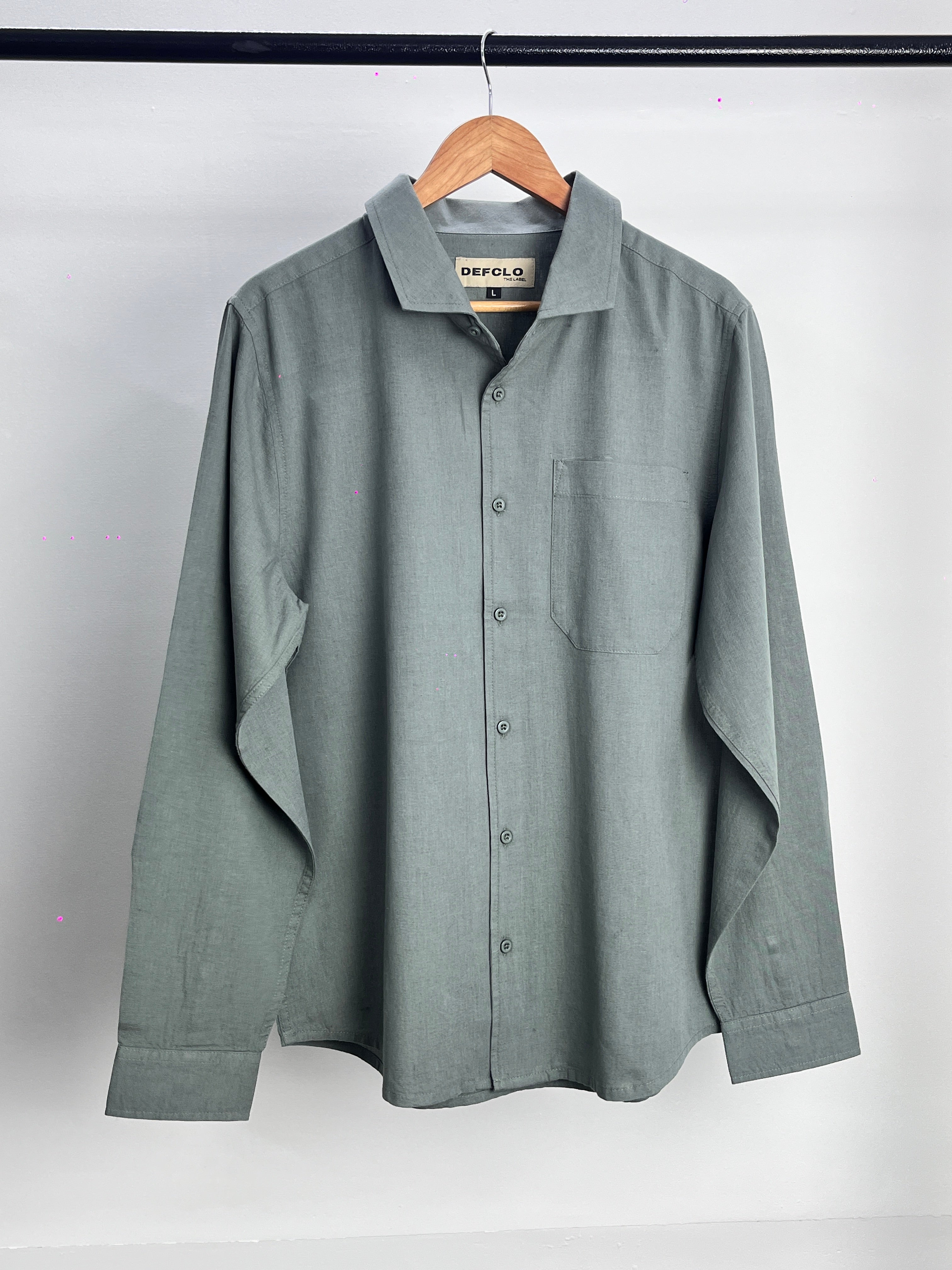 The European Collar - Linen Effect - Long Sleeve Shirt - Light Olive - Unisex