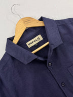 The European Collar - Linen - Long Sleeve Shirt For Men- Blue