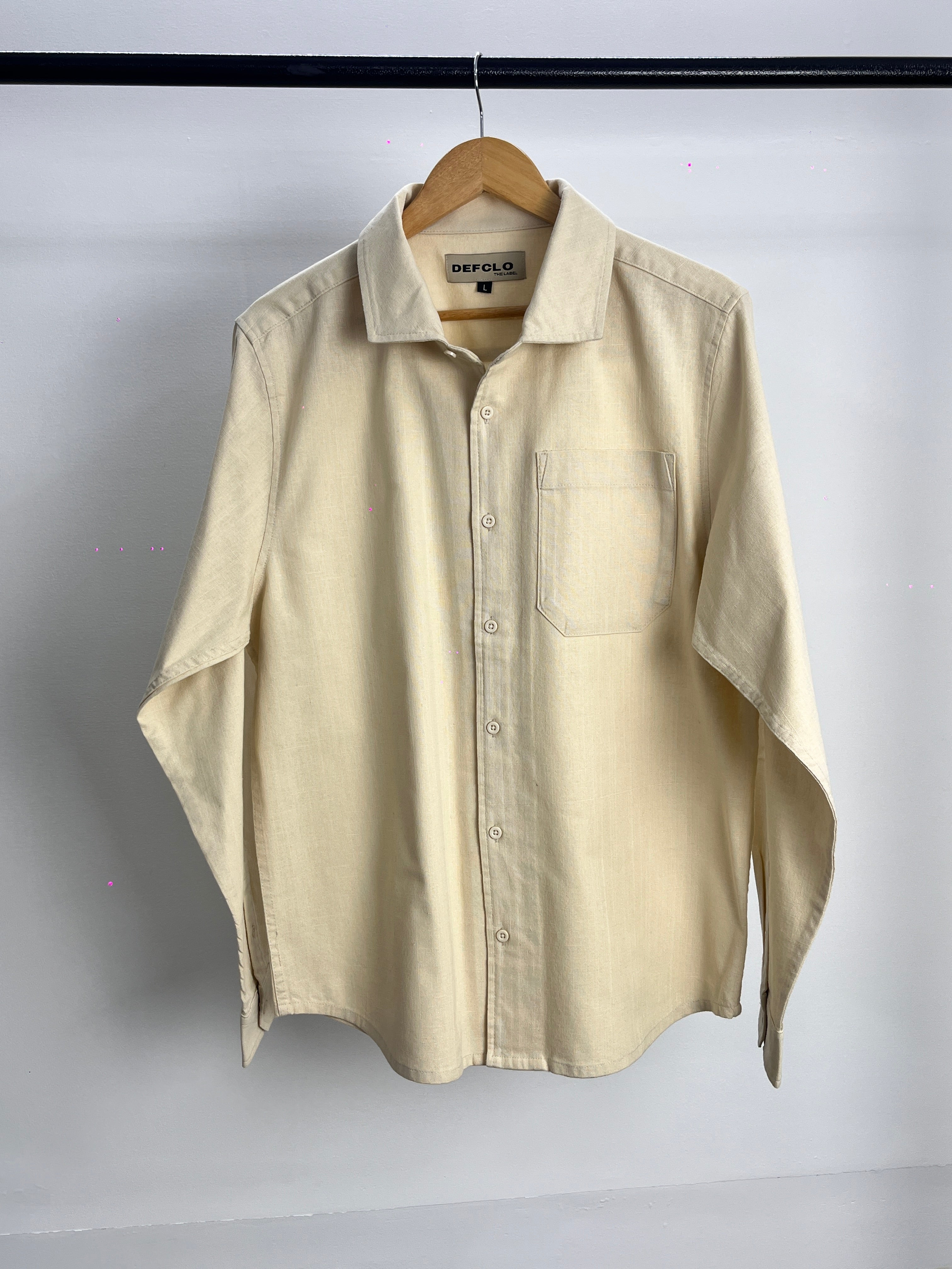 The European Collar - Linen Effect - Long Sleeve Shirt - Butter Yellow - Unisex