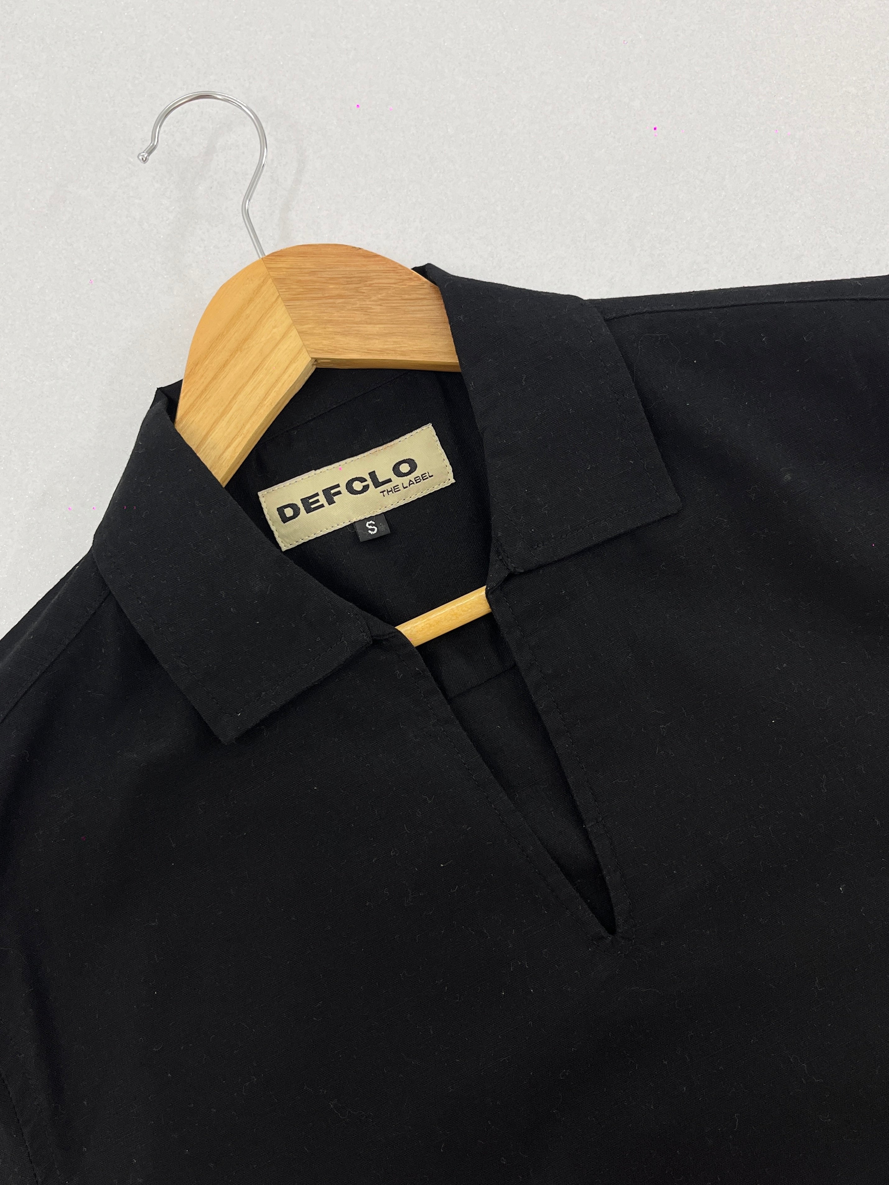 The Amalfi Shirt - Linen Effect V-Placket For Men  - Black