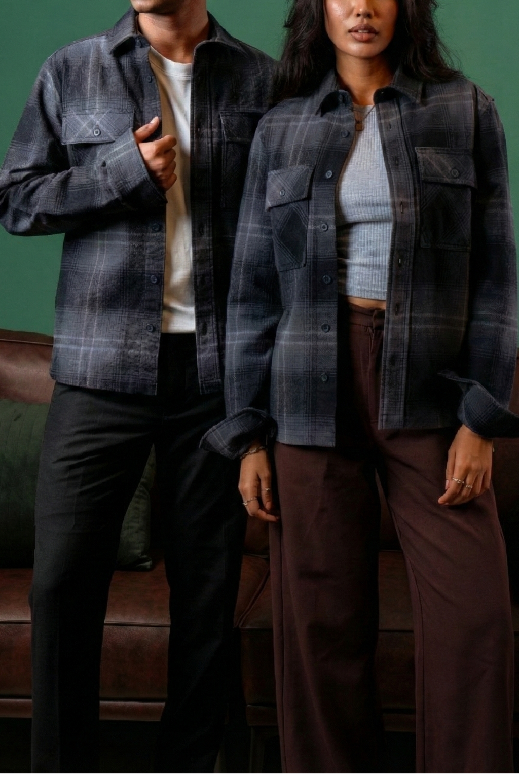 Shacket Flannel Overshirt - Dark Grey Plaid - Dual Pocket - Unisex