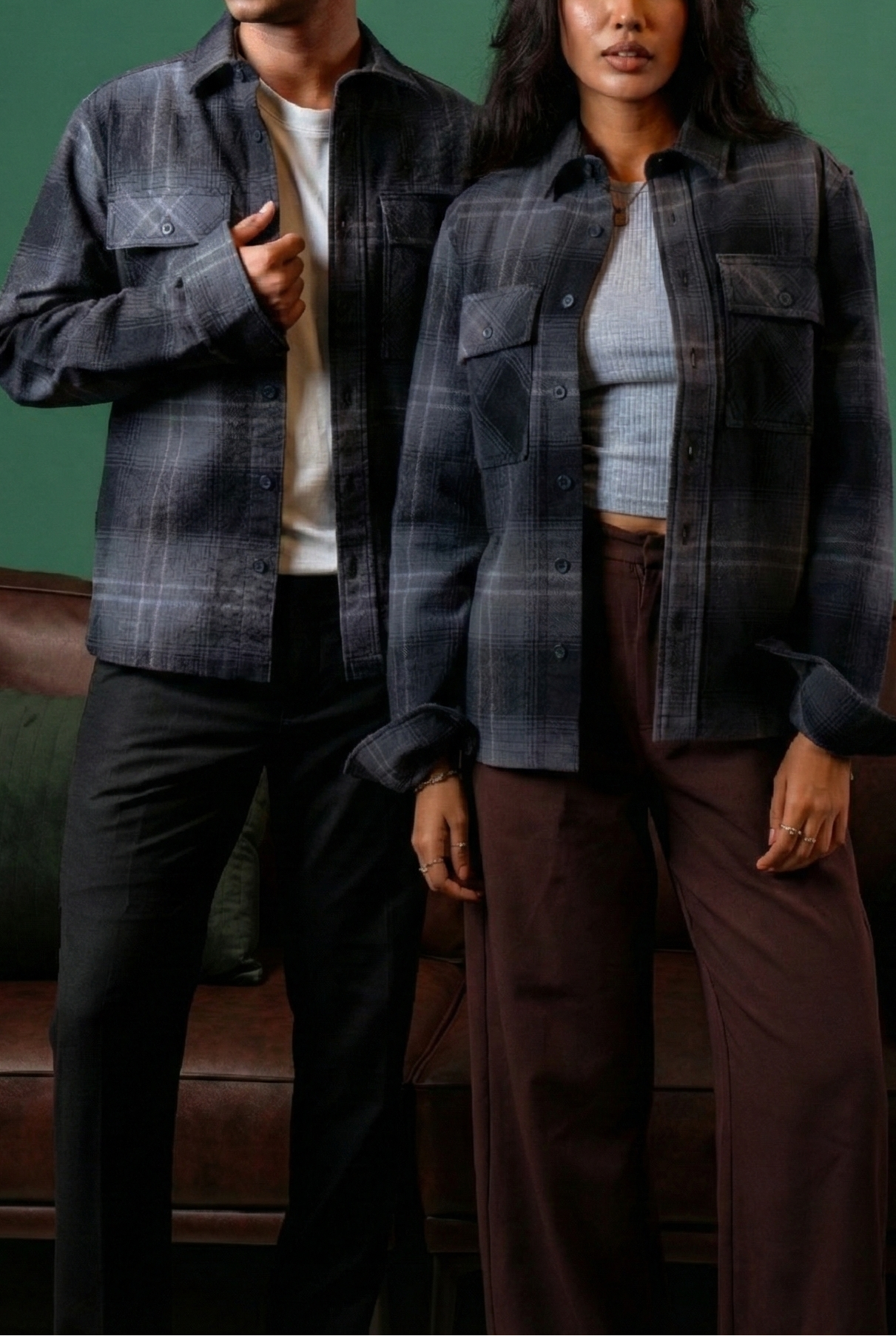 Shacket Flannel Overshirt - Dark Grey Plaid - Dual Pocket - Unisex