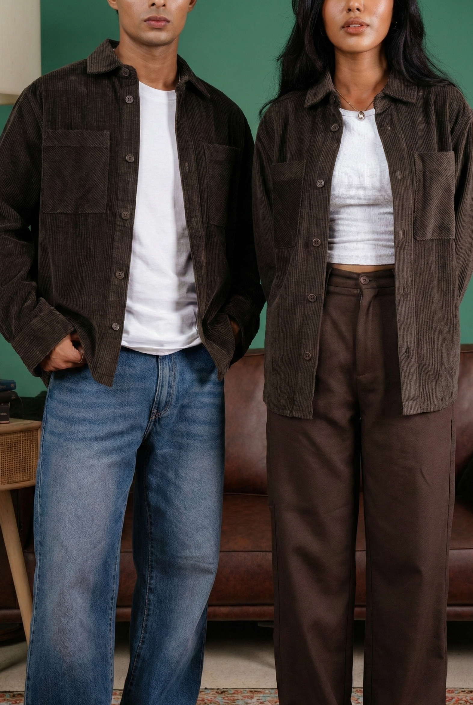 Shacket Corduroy Overshirt - Dark Brown - Dual Pocket - Unisex