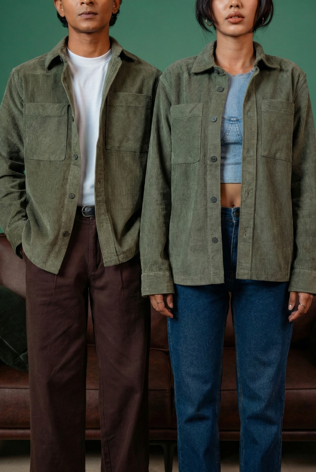 Shacket Corduroy Overshirt - Olive - Dual Pocket - Unisex