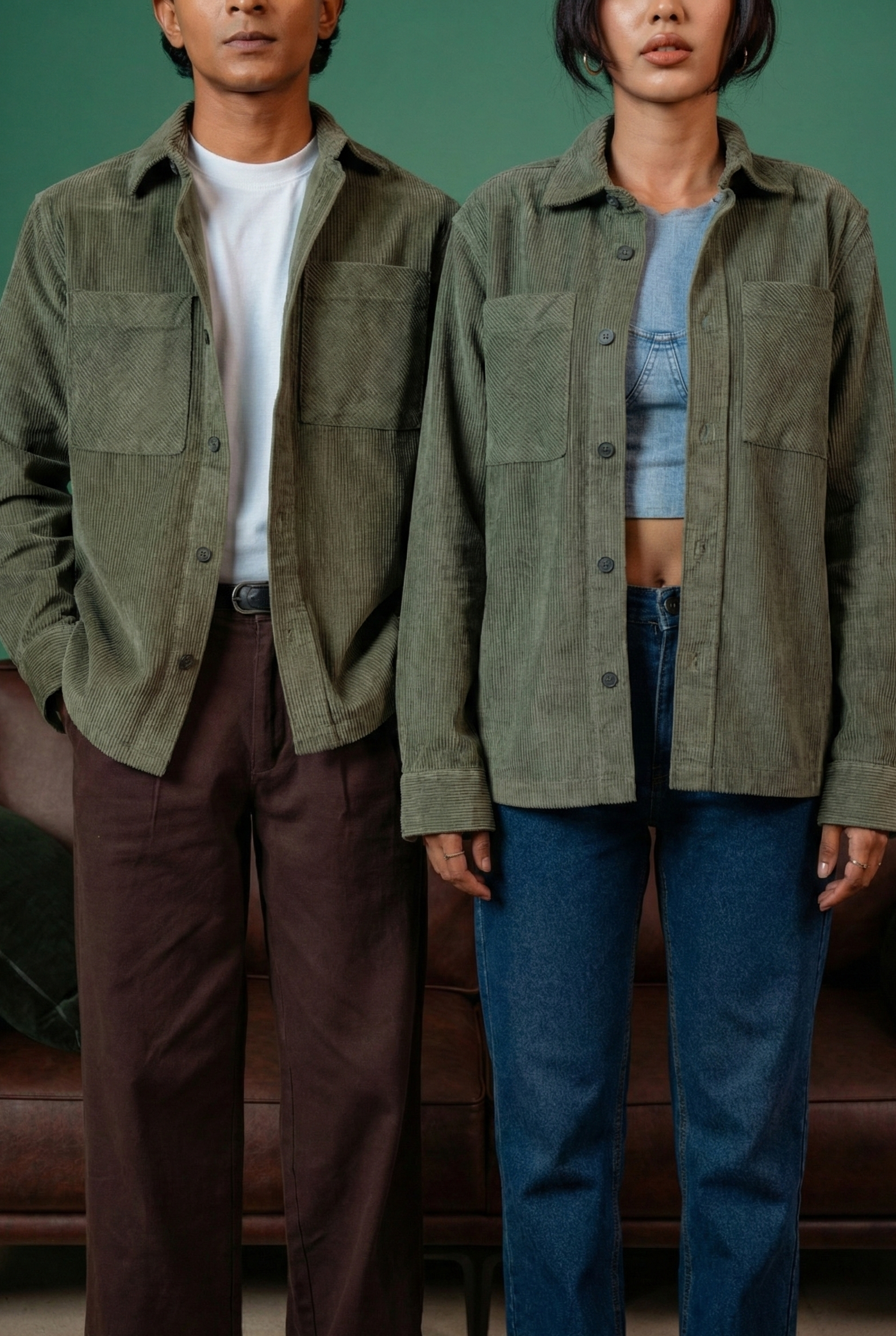 Shacket Corduroy Overshirt - Olive - Dual Pocket - Unisex