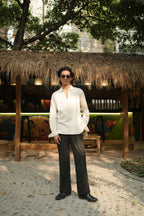 The Amalfi Shirt - Linen Effect V-Placket For Men  - Sand