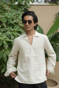 The Amalfi Shirt - Linen Effect V-Placket For Men  - Sand