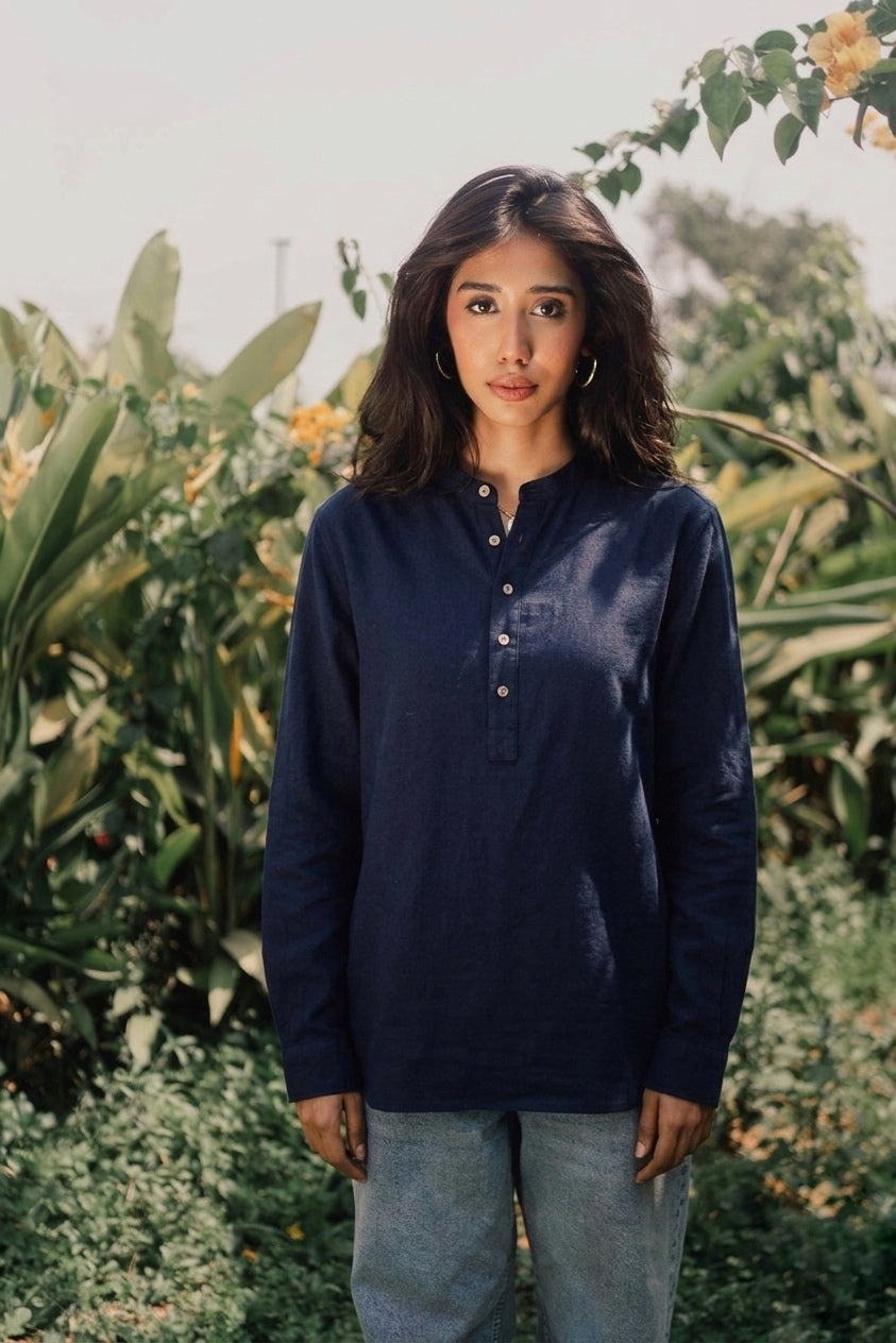 Linen Henley Katua - Deep Navy - Unisex