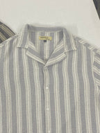 Revere Cuba - Ash Blue and White Stripe Textured Cuba - Revere Shirt For Men