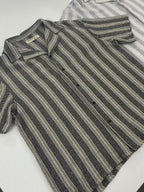 Revere Cuba - Black and Off White Stripe Textured Cuba - Revere Shirt - Unisex