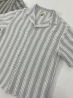 Revere Cuba - Ash Blue and White Stripe Textured Cuba - Revere Shirt For Men