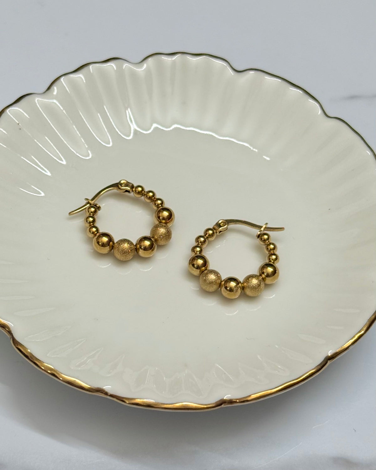 Frost Bead Hoop Earring (14K Gold Plated)
