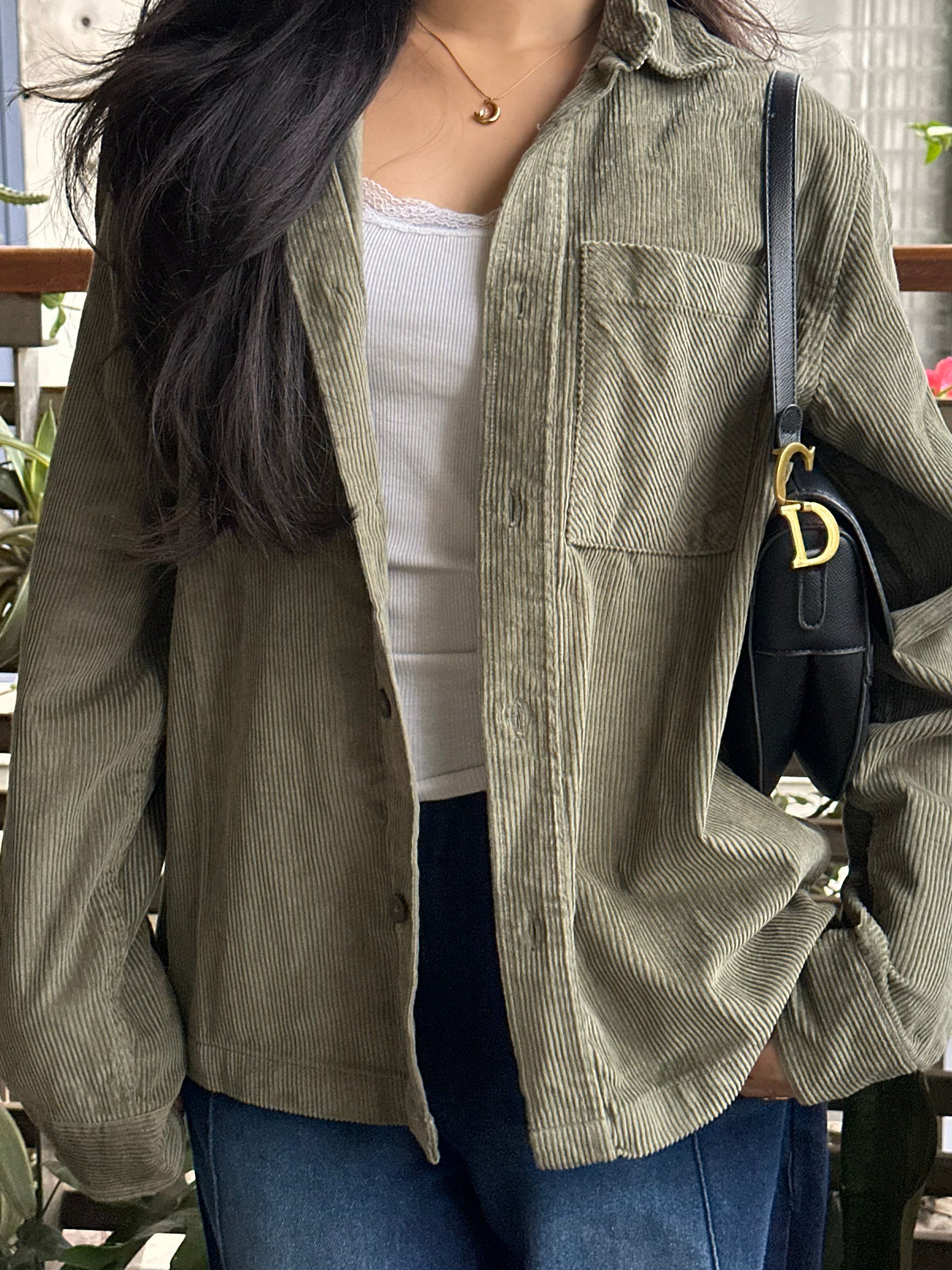 Shacket Corduroy Overshirt - Olive - Dual Pocket - Unisex