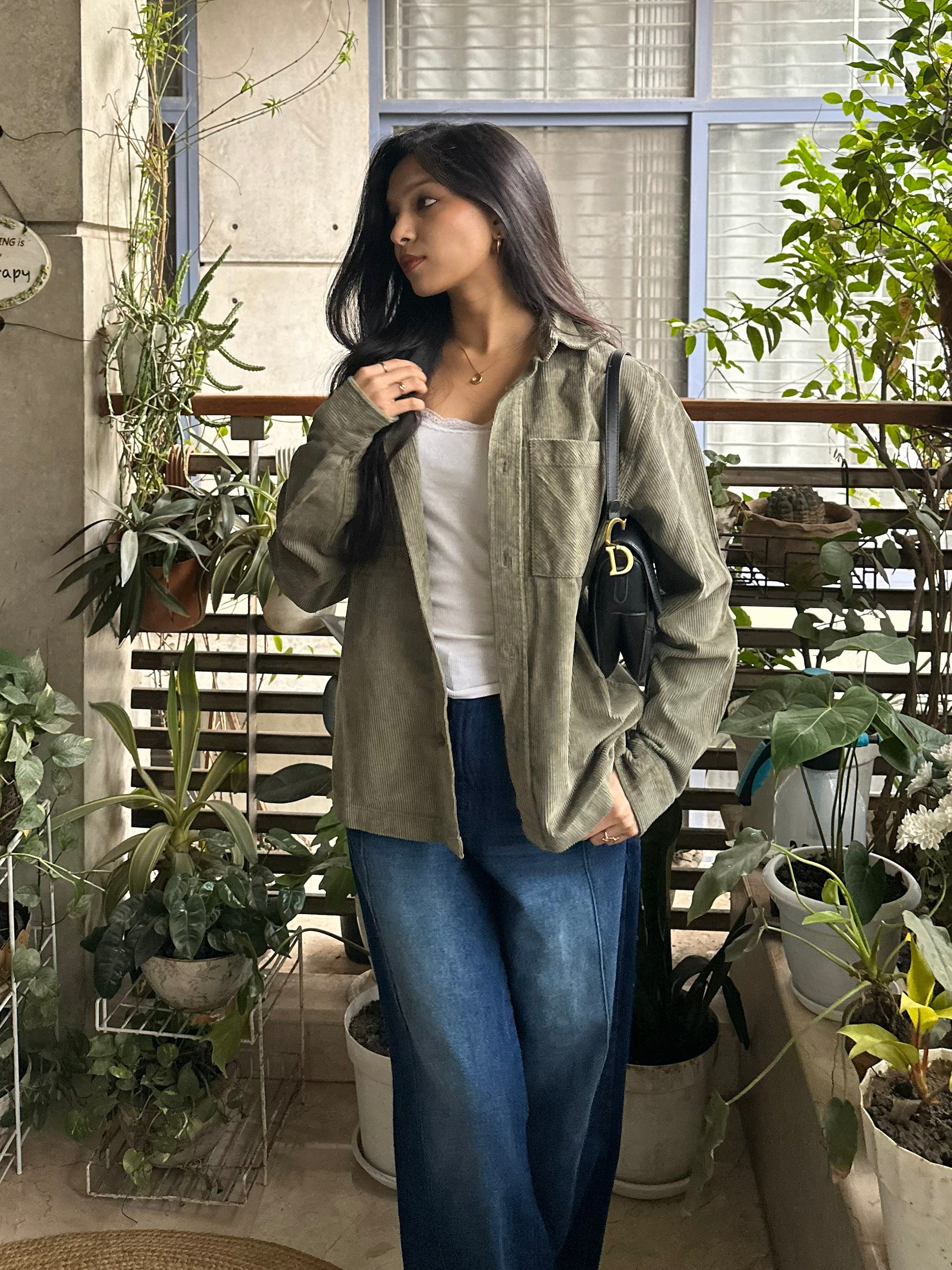 Shacket Corduroy Overshirt - Olive - Dual Pocket - Unisex