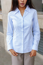 Fitted Shirt For Women - Light Blue and White Pinstripe