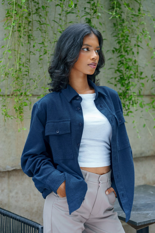 Flannel - Unisex - Navy - Dual Pocket Shirts