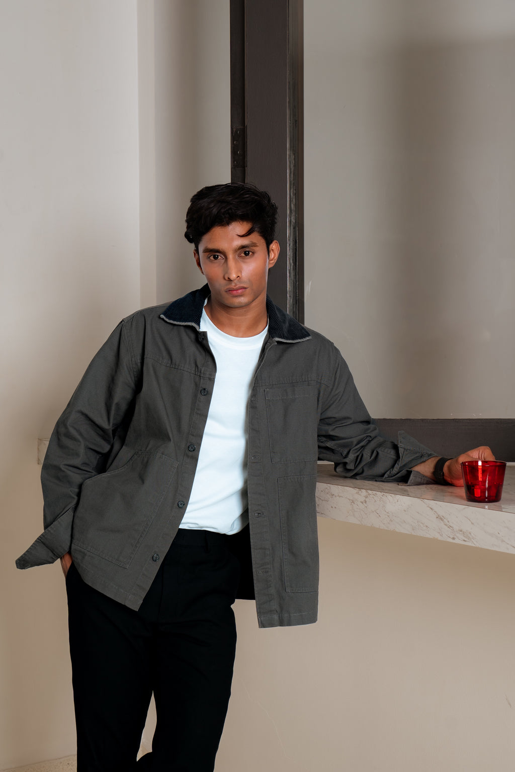 Chore Utility Jacket for Men - Charcoal Body with Black Contrast Collar