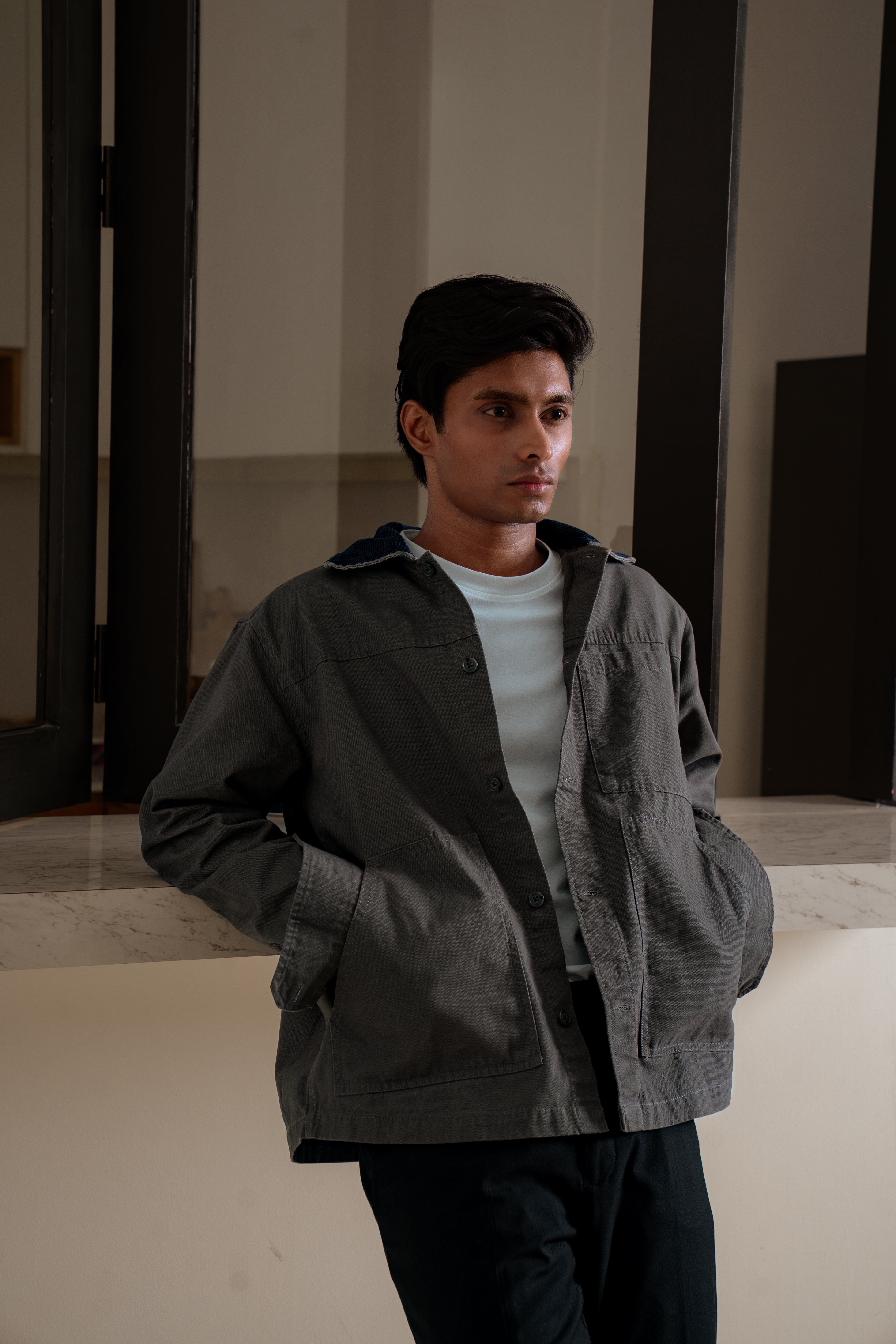 Chore Utility Jacket for Men - Charcoal Body with Black Contrast Collar