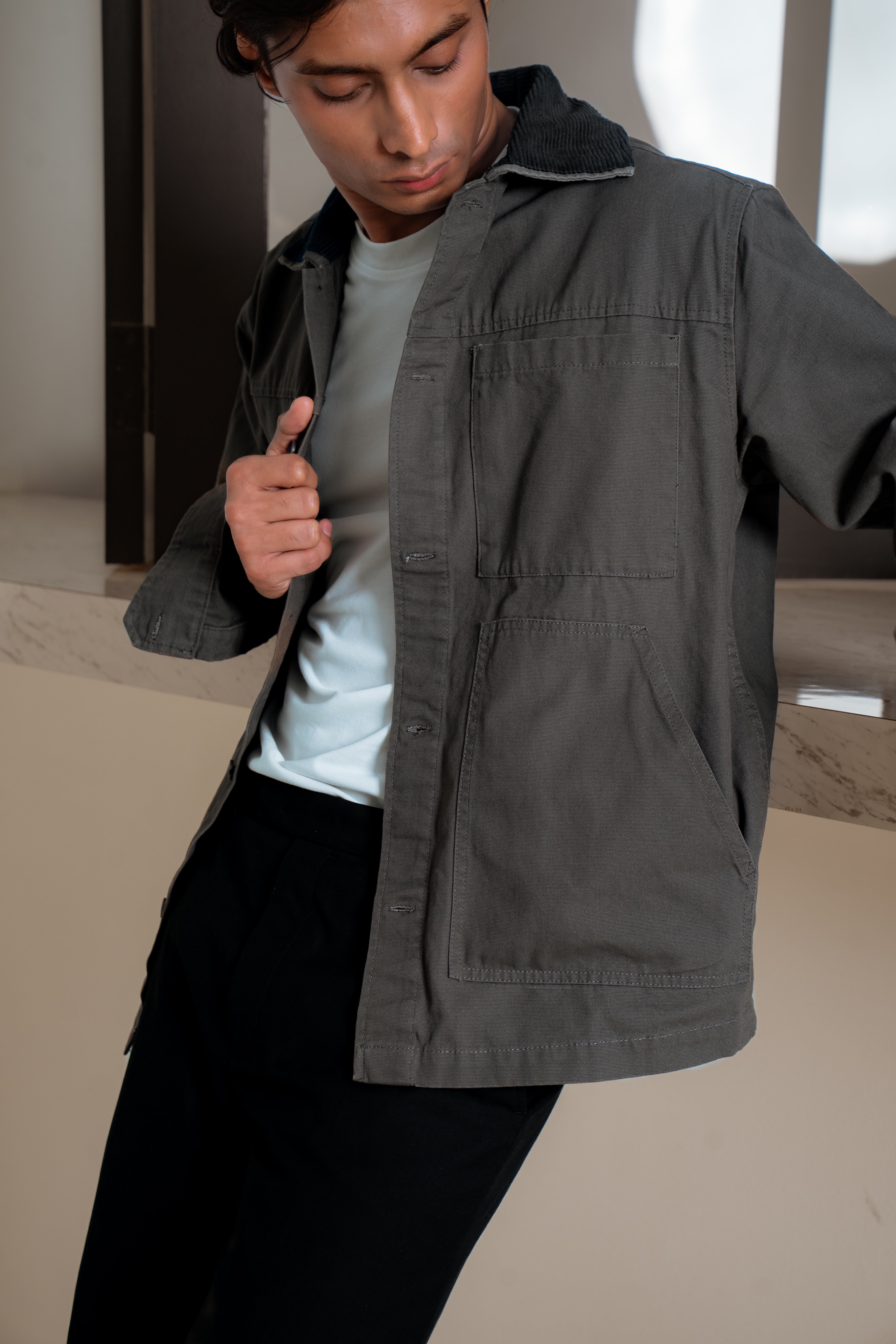 Chore Utility Jacket for Men - Charcoal Body with Black Contrast Collar