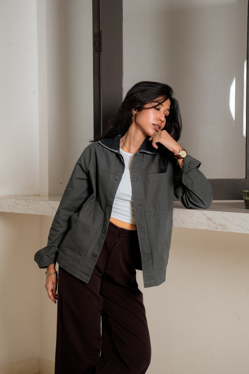 Chore Utility Jacket  - Charcoal Body with Black Contrast Collar -  Unisex