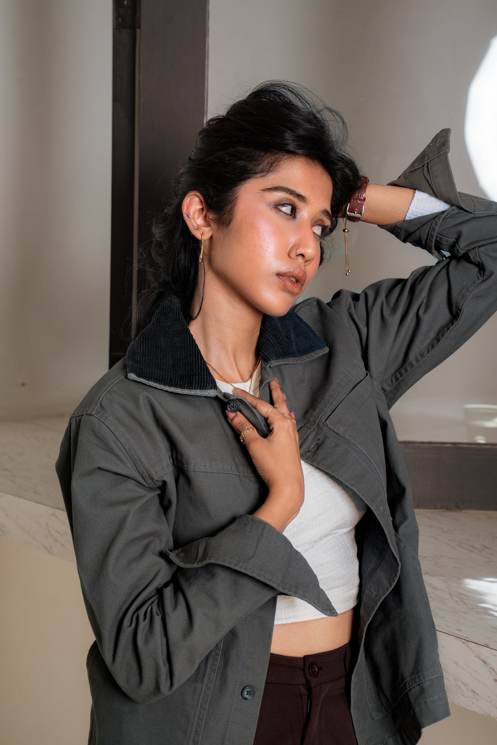 Chore Utility Jacket  - Charcoal Body with Black Contrast Collar -  Unisex