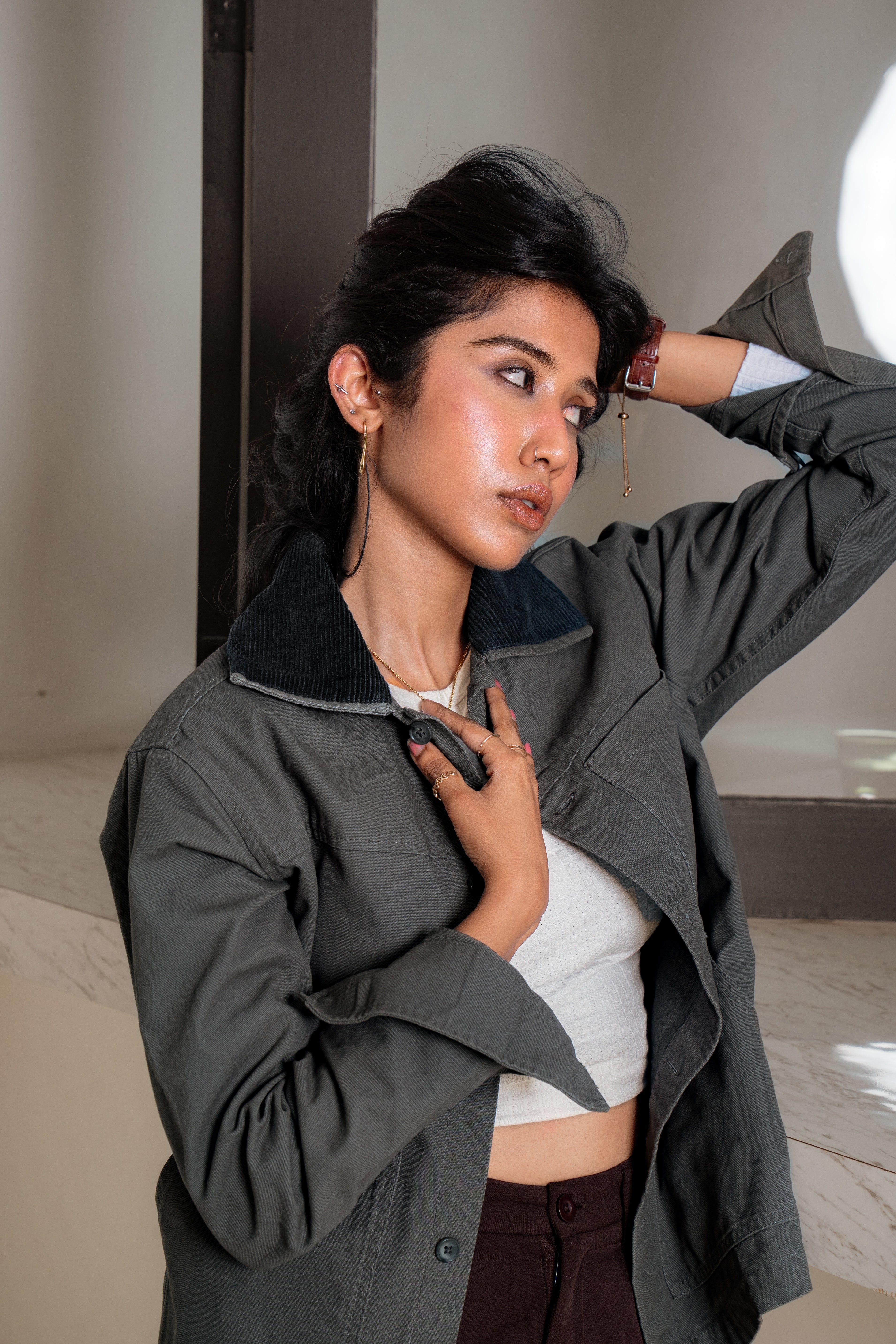 Chore Utility Jacket  - Charcoal Body with Black Contrast Collar -  Unisex