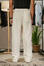 Light Weight Straight Leg Pleated Linen effect Pants For Men - Off White