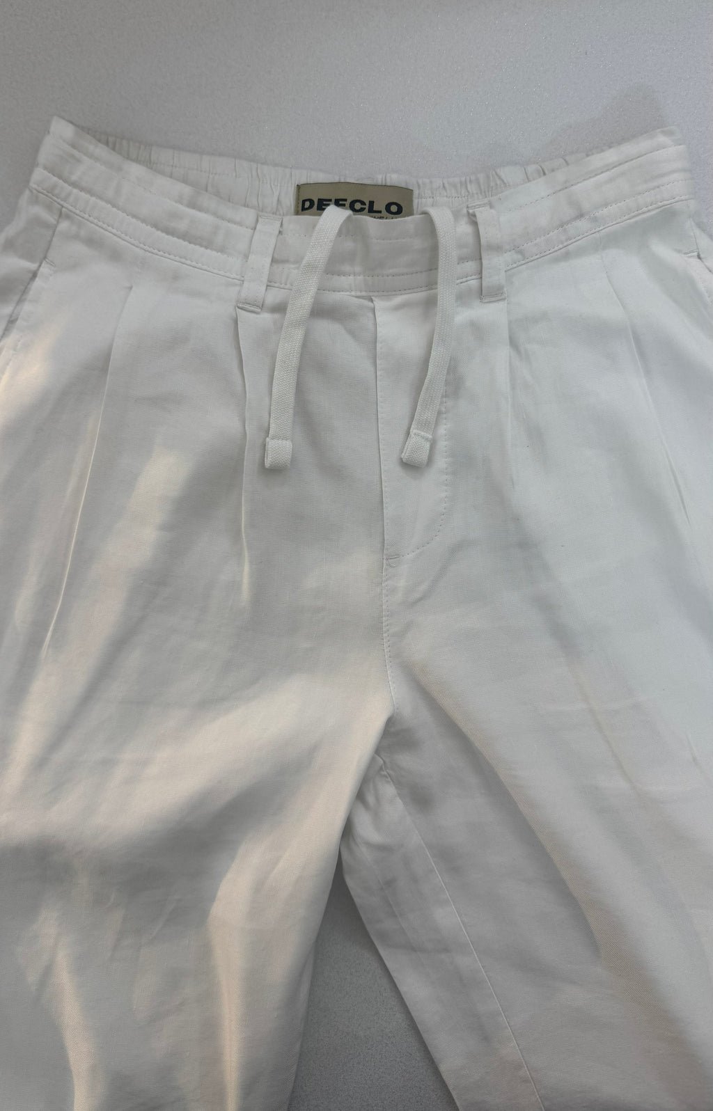 Light Weight Straight Leg Pleated Linen effect Pants For Women - Cloud White