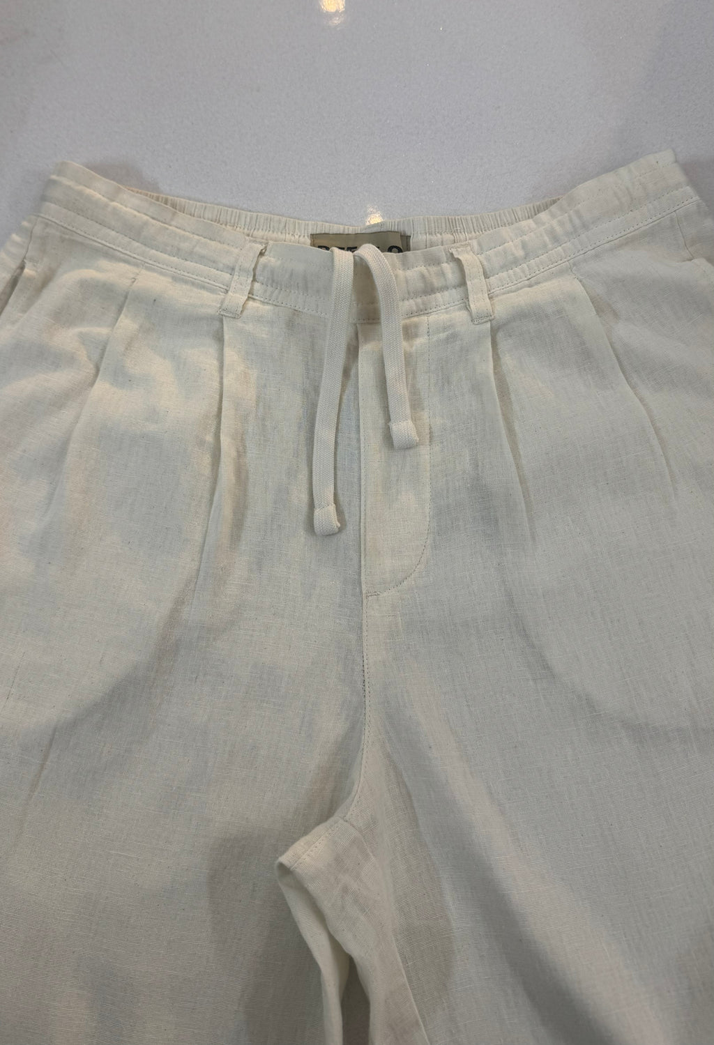Light Weight Straight Leg Pleated Linen effect Pants For Women - Off White
