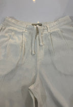 Light Weight Straight Leg Pleated Linen effect Pants For Women - Off White