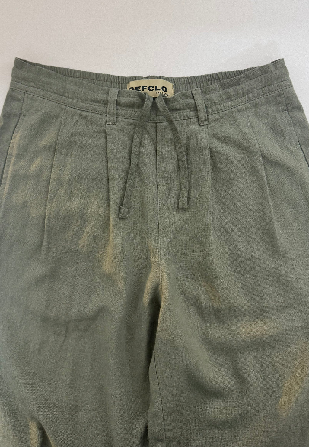 Light Weight Straight Leg Pleated Linen effect Pants For Women - Olive