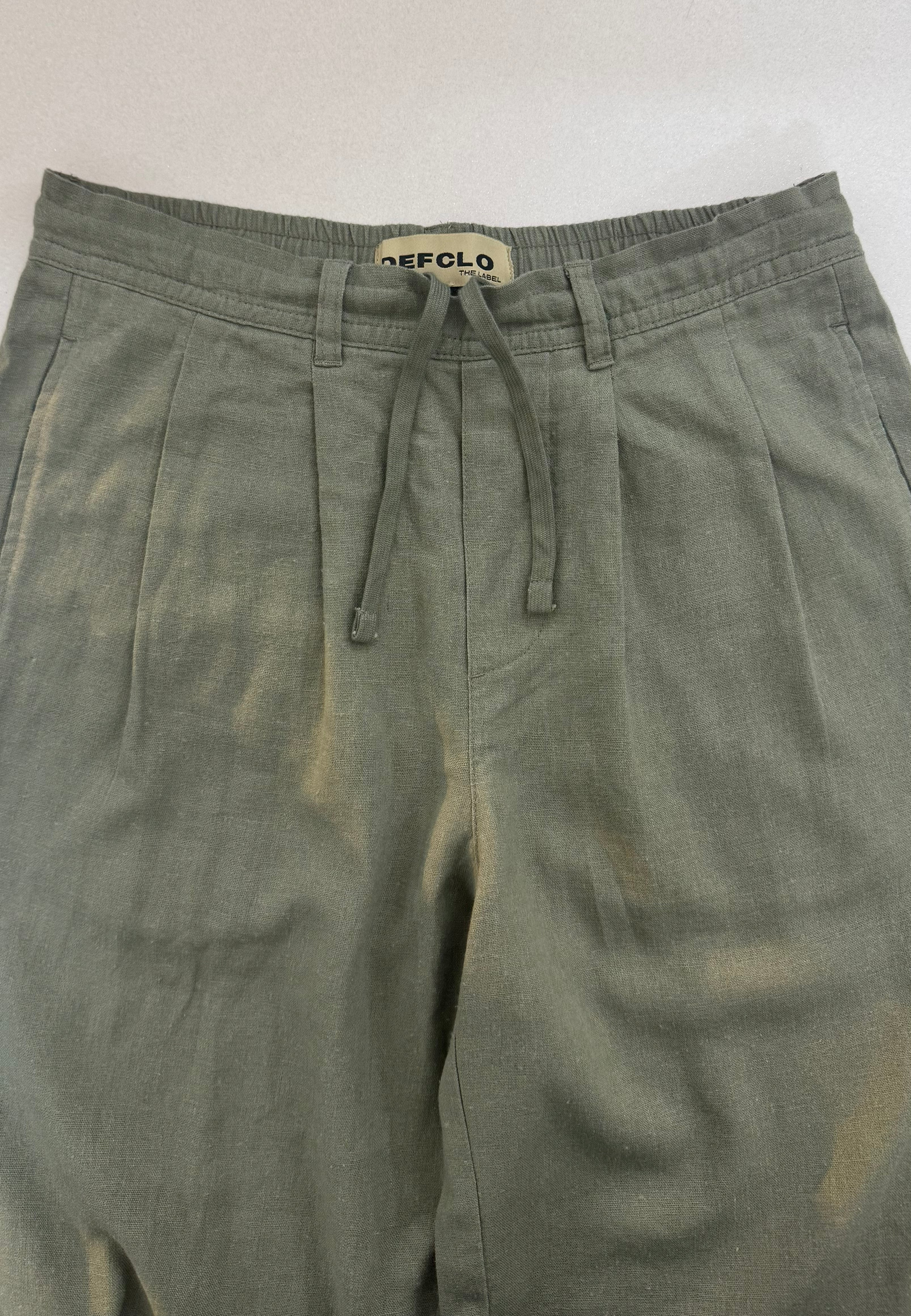 Light Weight Straight Leg Pleated Linen effect Pants For Women - Olive