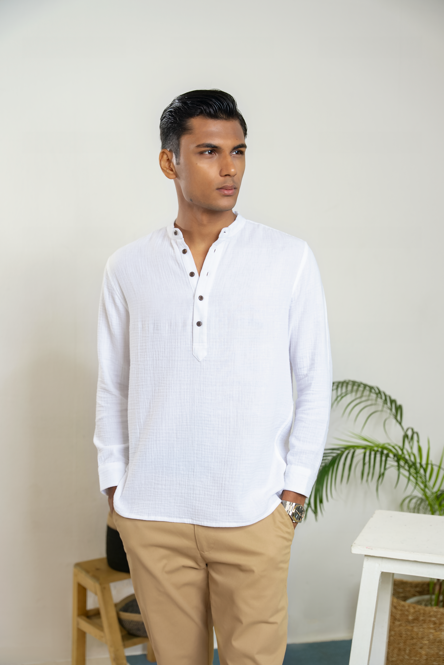 Waffle Henley for Men - White