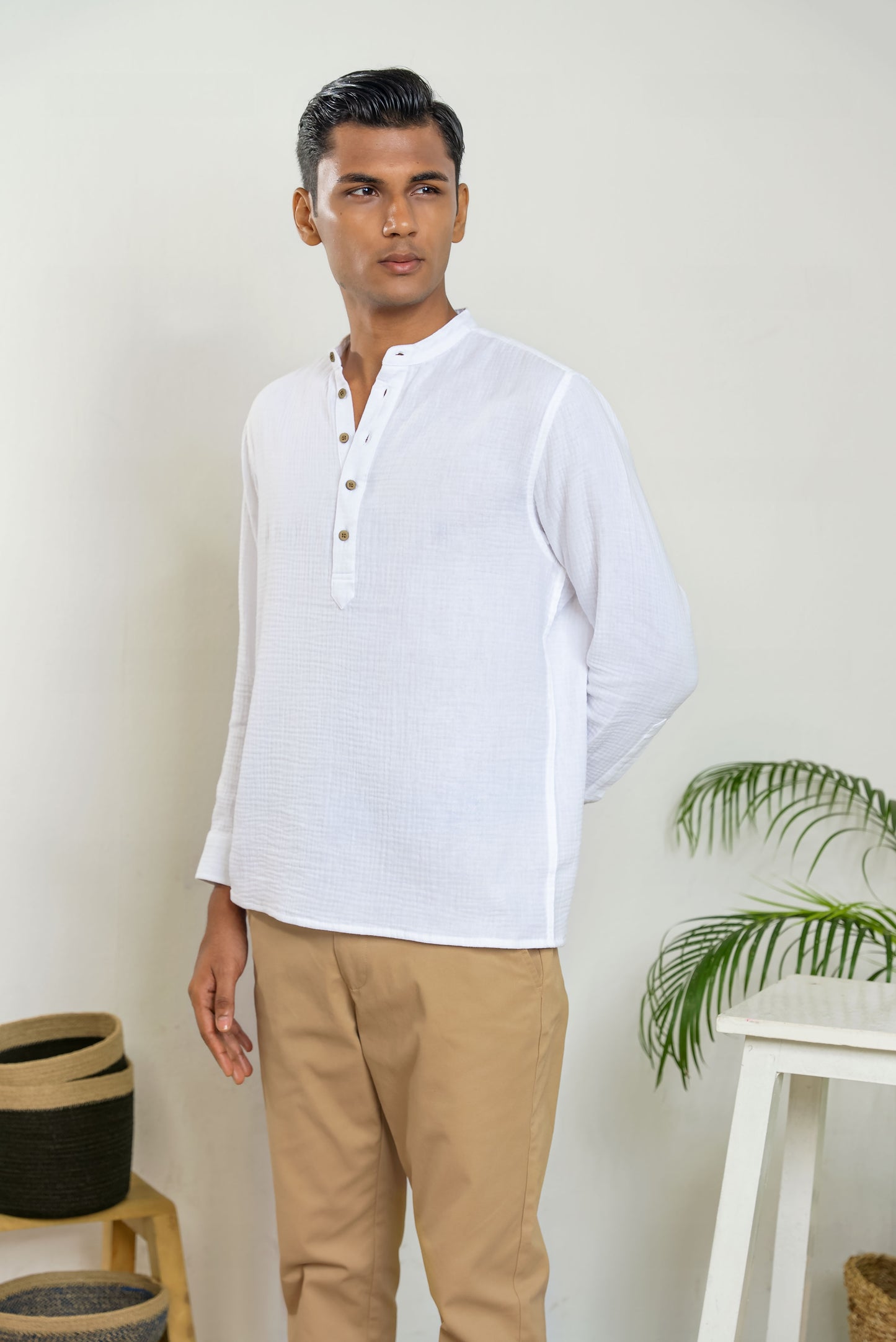 Waffle Henley for Men - White