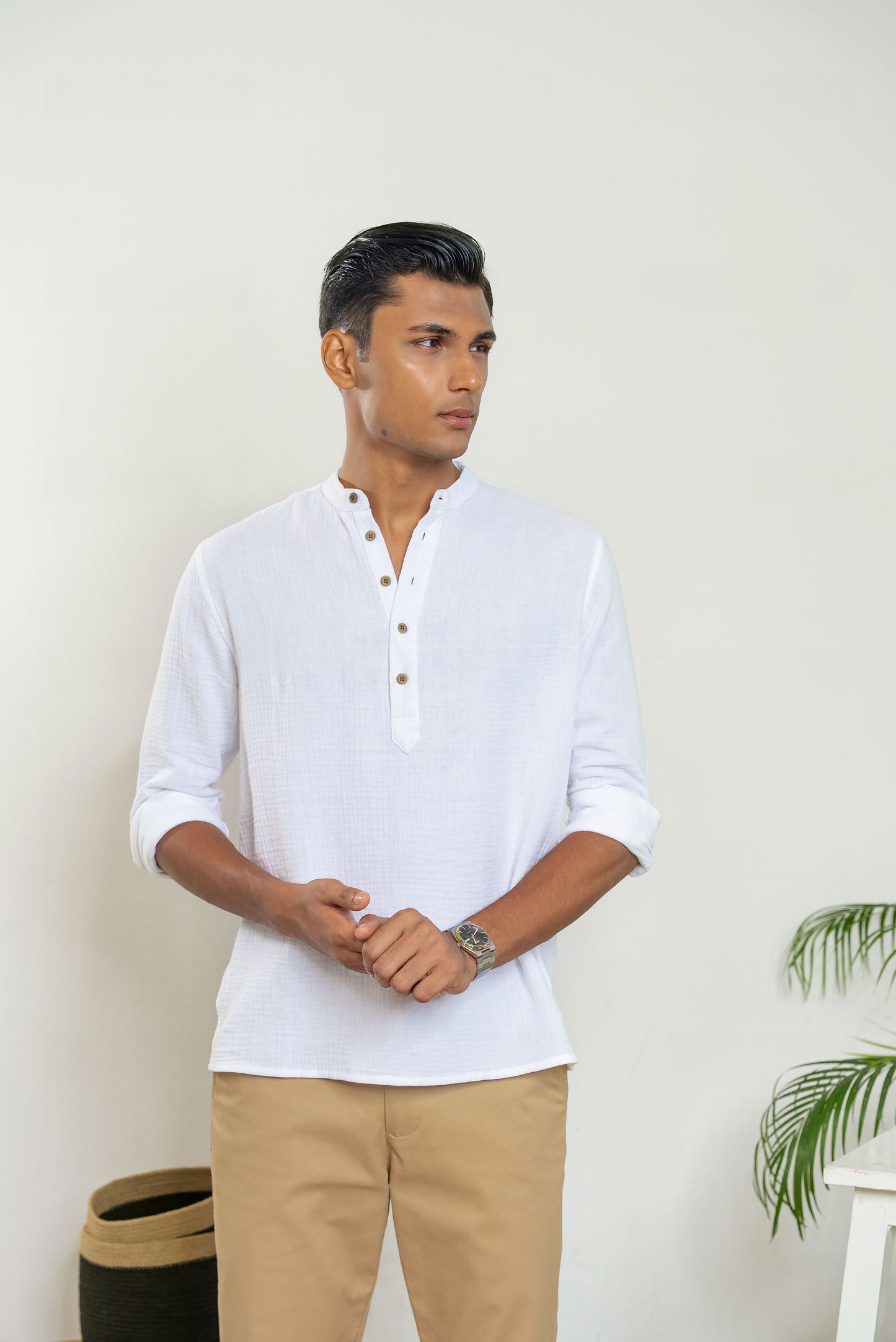 Waffle Henley for Men - White