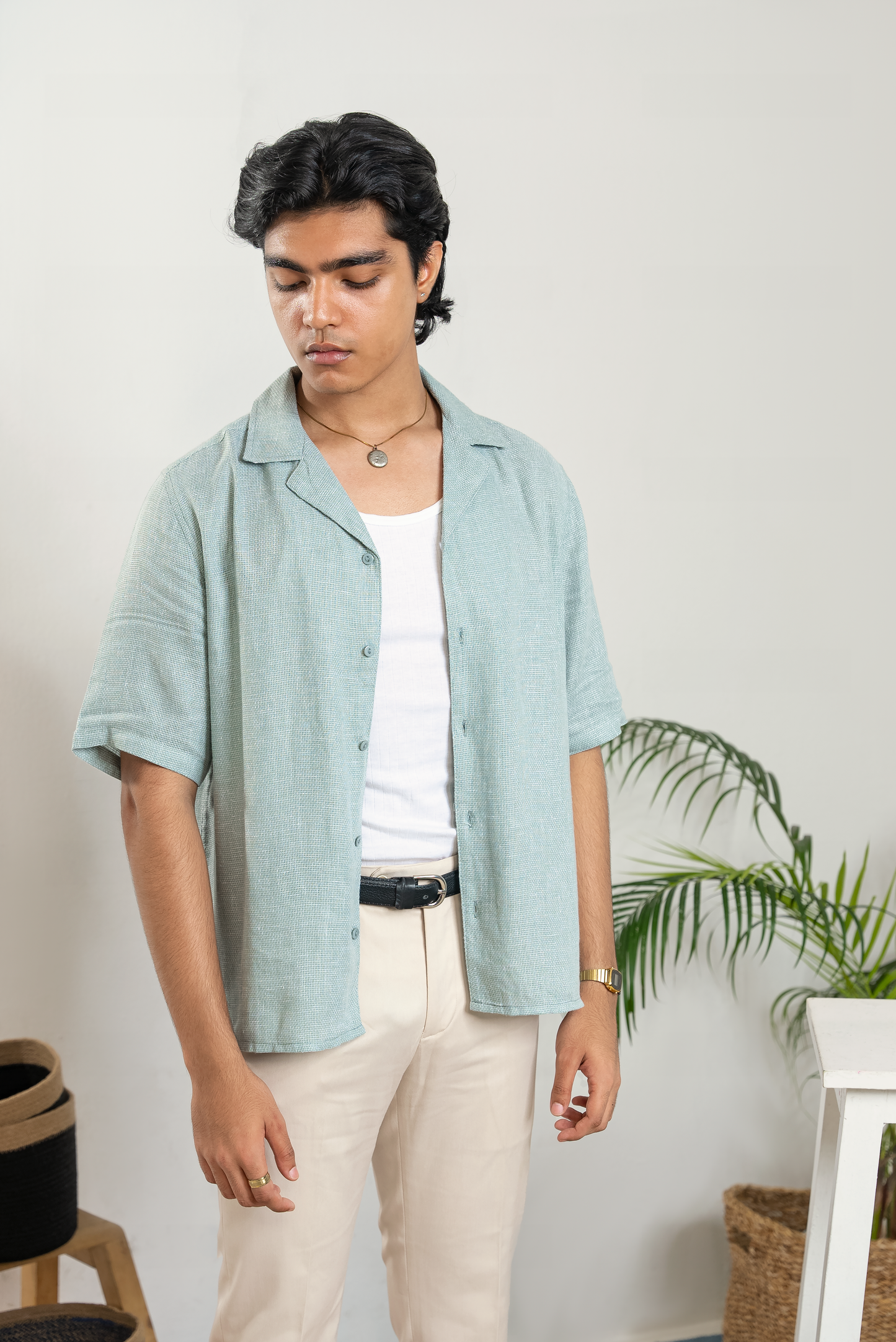 Cordaro Cuba - Aqua Textured Cuba - Cuban Shirt For Men