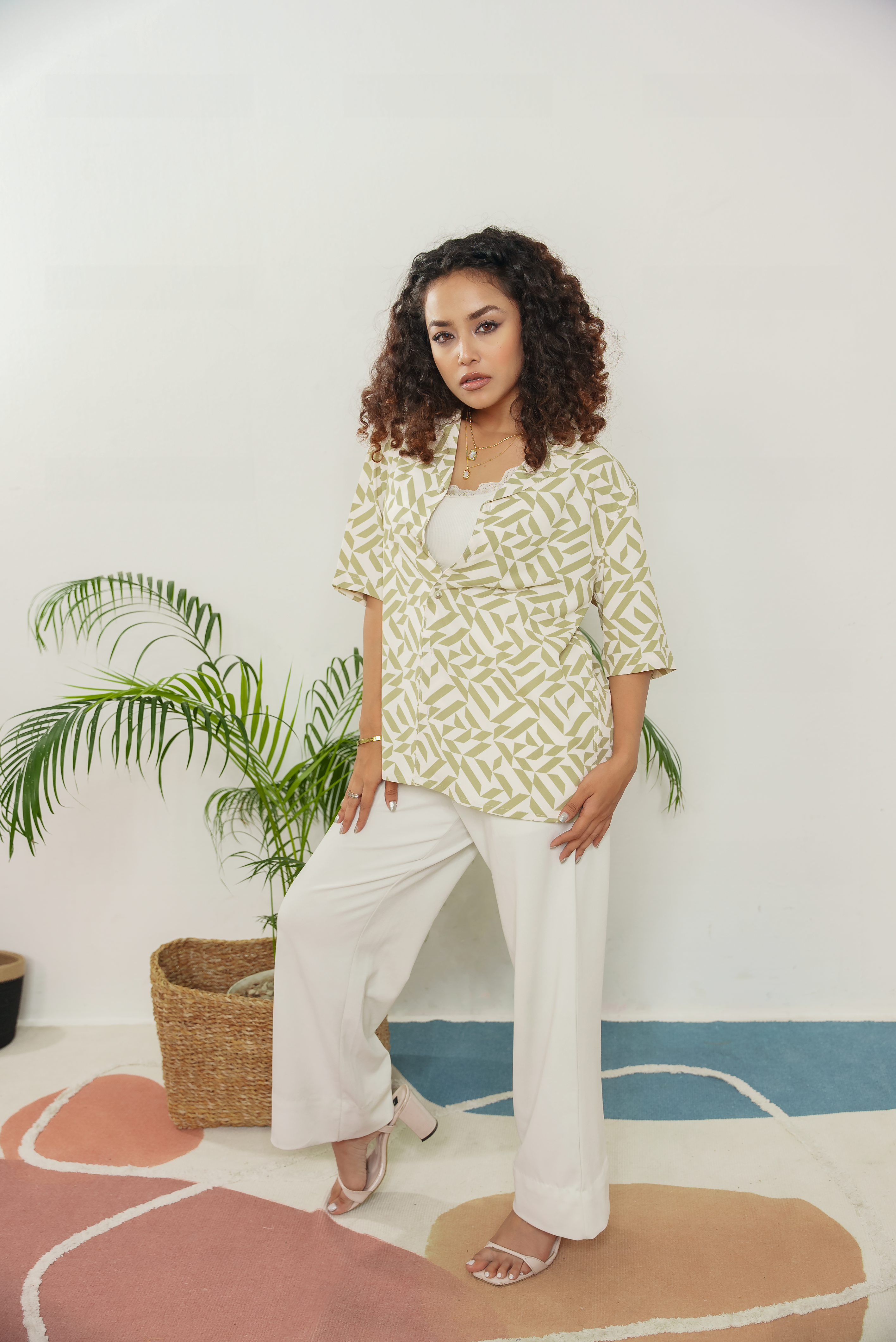 Cordaro Cuba - Off White Olive Print Cuba - Cuban Shirt - Unisex