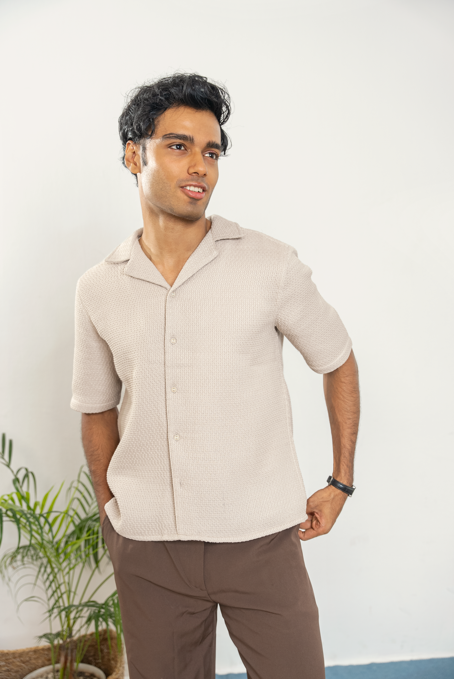 Cordaro Cuba - Vintage Taupe Textured Cuba - Cuban Shirt For Men