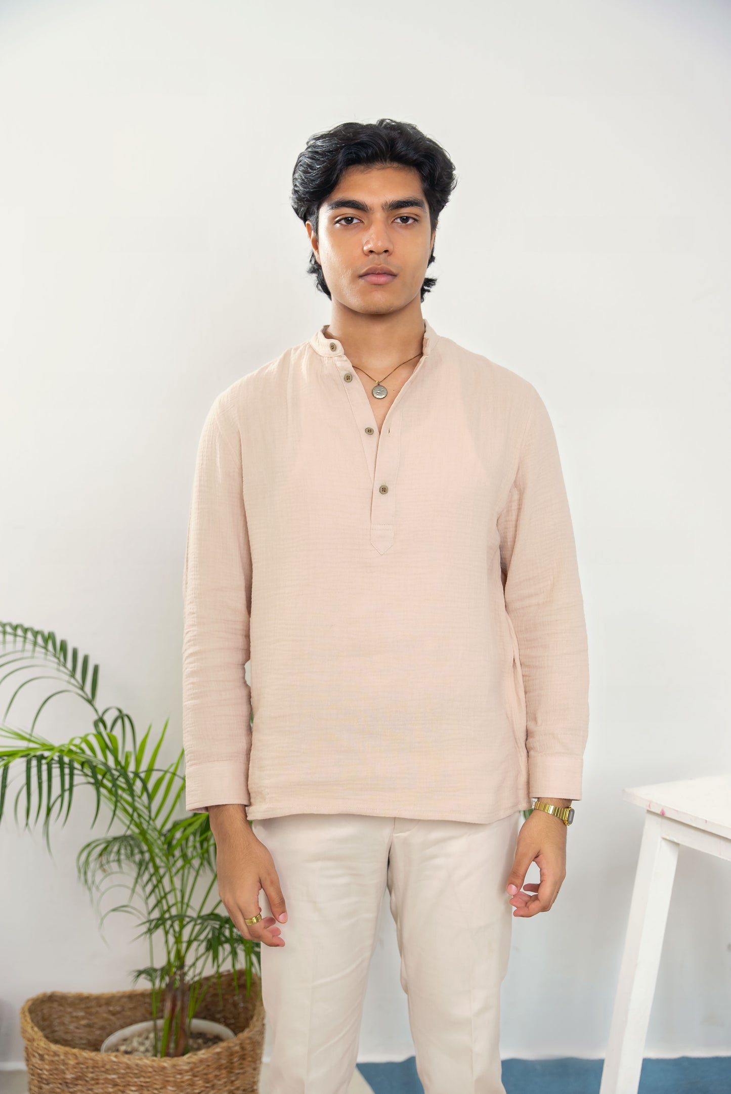 Waffle Henley for Men - Beige