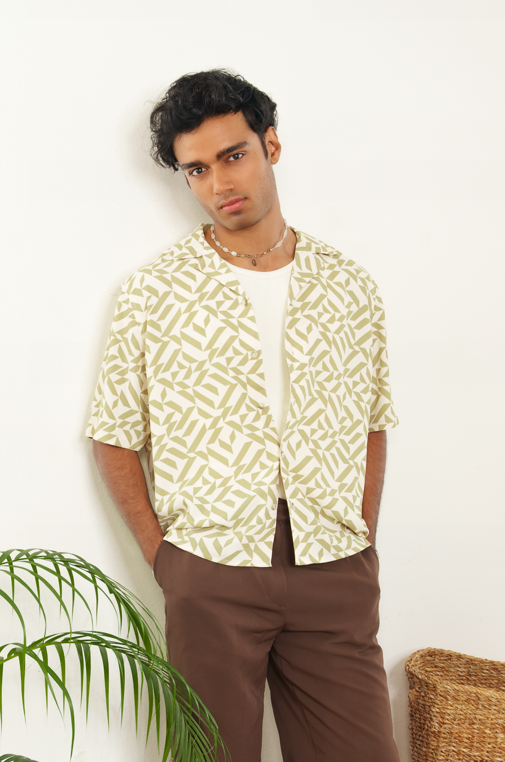 Cordaro Cuba - Off White Olive Print Cuba - Cuban Shirt For Men