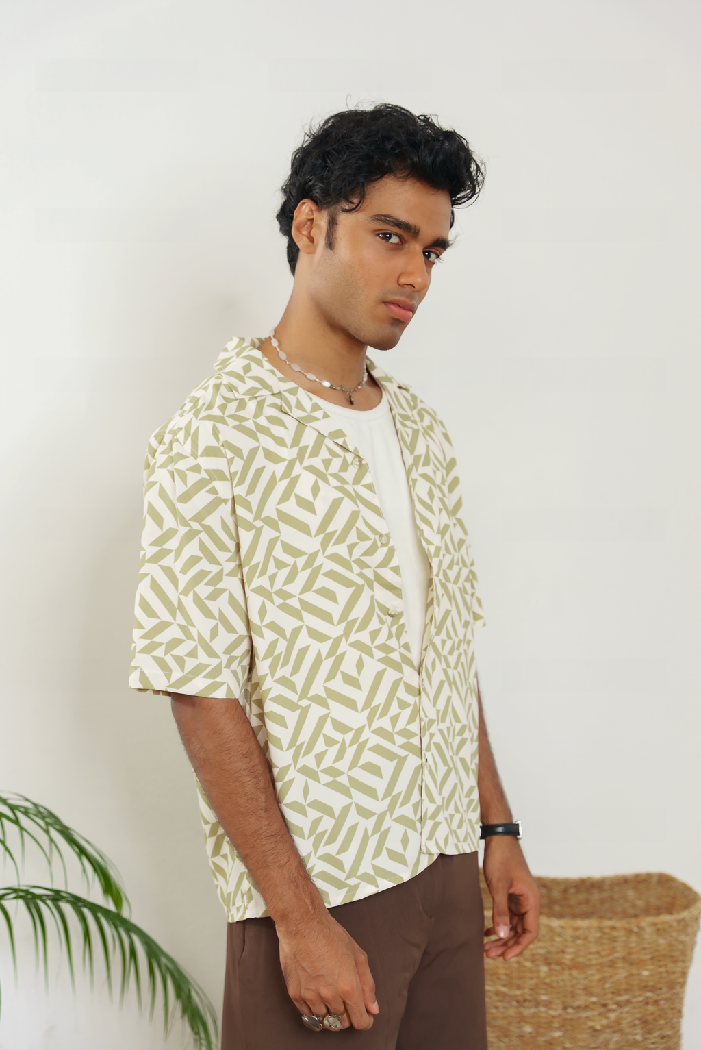 Cordaro Cuba - Off White Olive Print Cuba - Cuban Shirt For Men