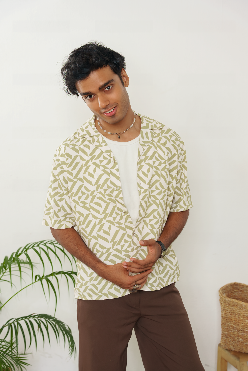 Cordaro Cuba - Off White Olive Print Cuba - Cuban Shirt For Men